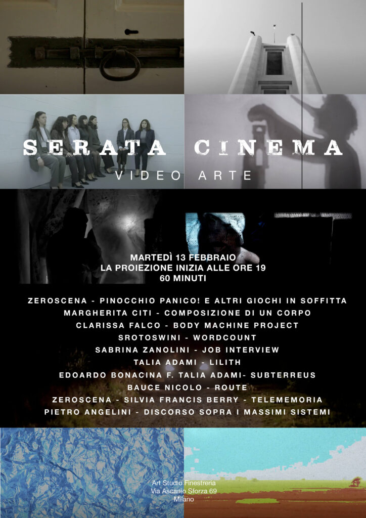 Two movie nights: video art and short films Feb. 13 and Feb. 27 h19. In Milan at the Galleria Finestreria